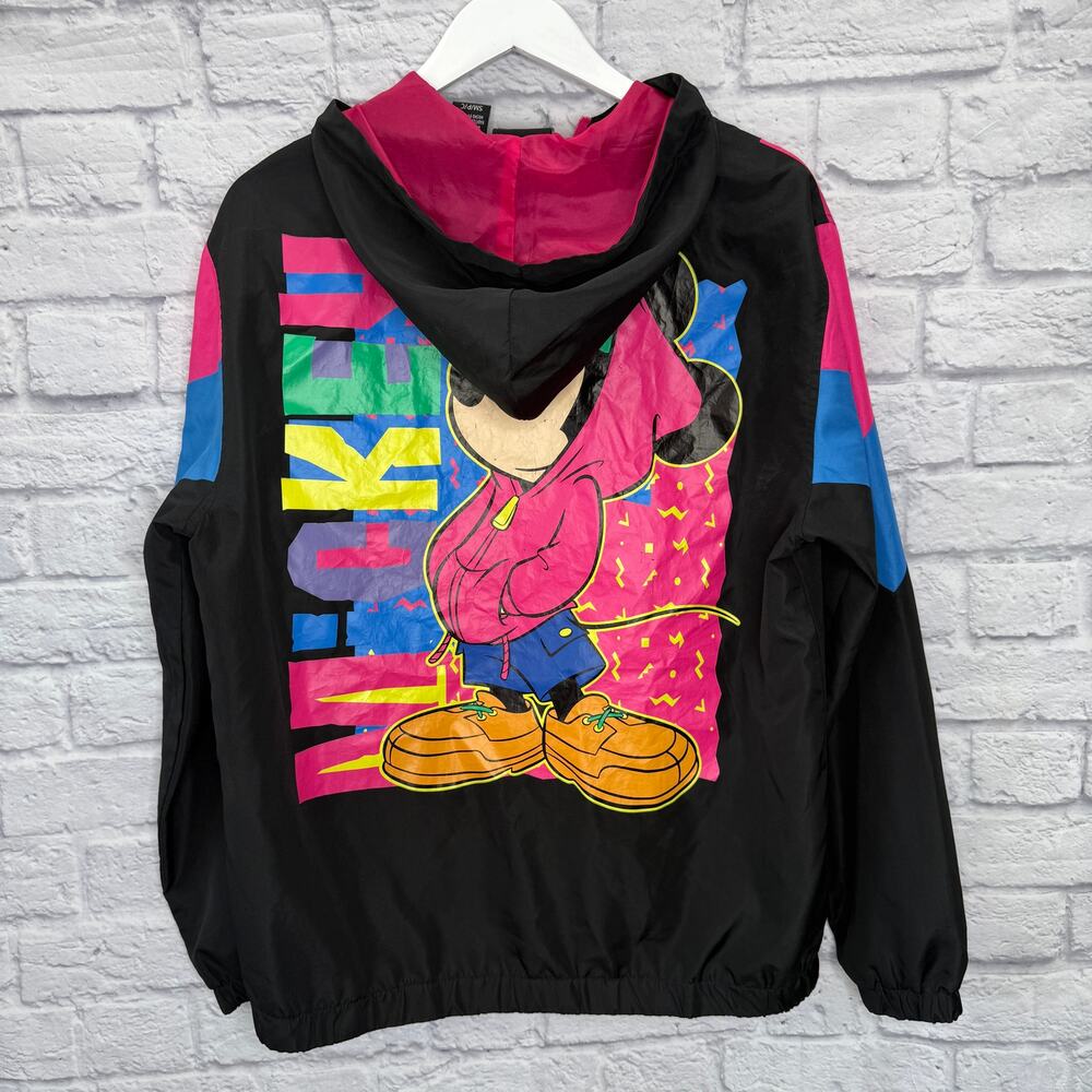Vintage Mickey Mouse Color Block Pullover Windbreaker Size Sm Black Pink 90s - Picture 2 of 8